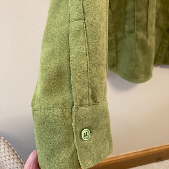Button Up Shirt Notations Women's 1X Pin tuck Tunic Green Soft Grandma-core - Picture 6 of 9